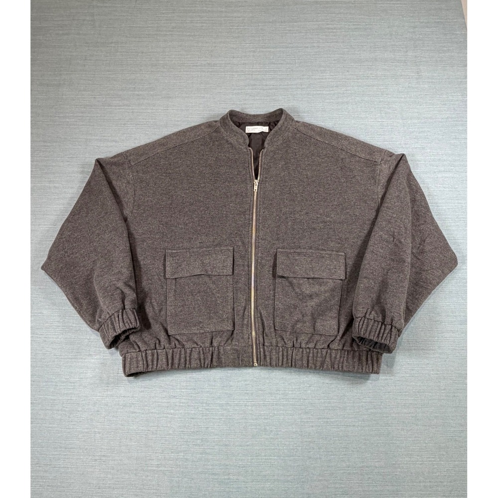Primark Paula Echevarria Charcoal Gray Zip Up Bomber Jacket Womens Large New